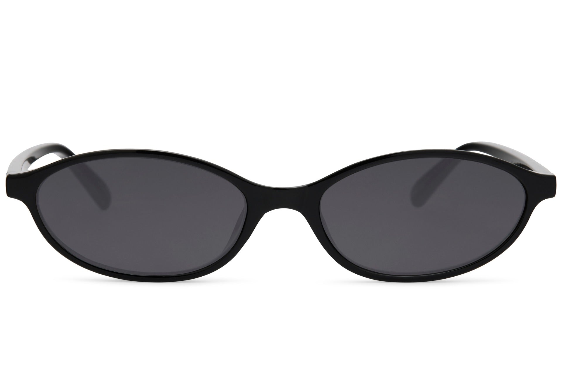 Sleek oval sunglasses for men and women with black polycarbonate frame and smoke black lens – sharp minimalist retro round shades for everyday city wear and smart casual styling, Sunglass Station free shipping UK and Europe