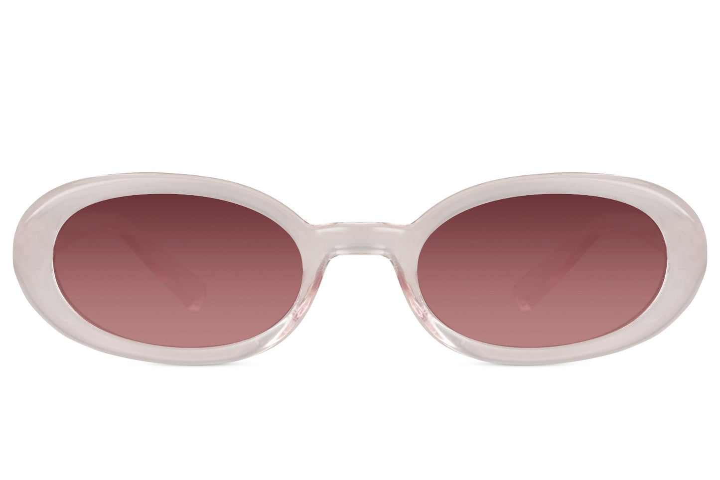 Sleek oval sunglasses for men and women with cream recycled polyester frame and burgundy wine tinted lens – retro Y2K street style shades for going out and festivals, Sunglass Station free shipping UK and Europe