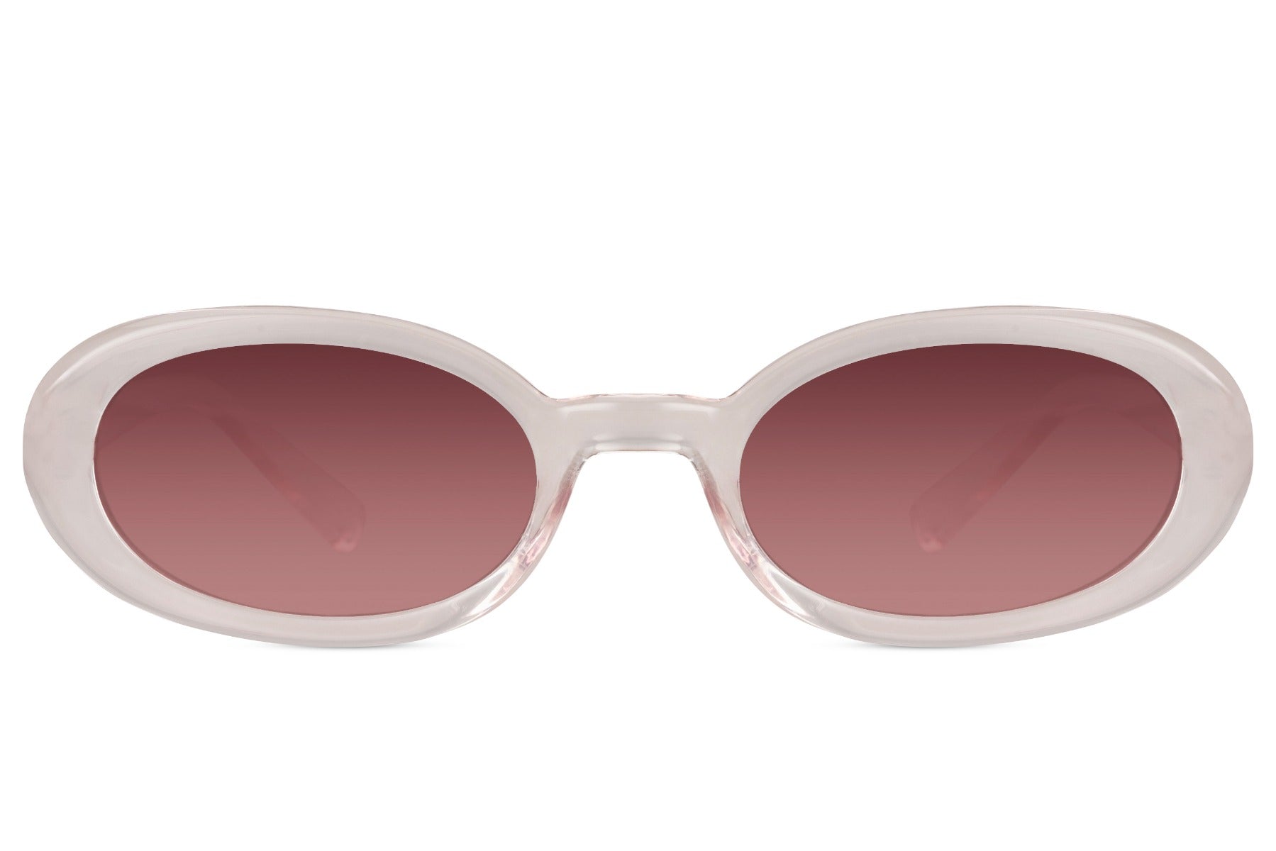 Sleek oval sunglasses for men and women with cream recycled polyester frame and burgundy wine tinted lens – retro Y2K street style shades for going out and festivals, Sunglass Station free shipping UK and Europe