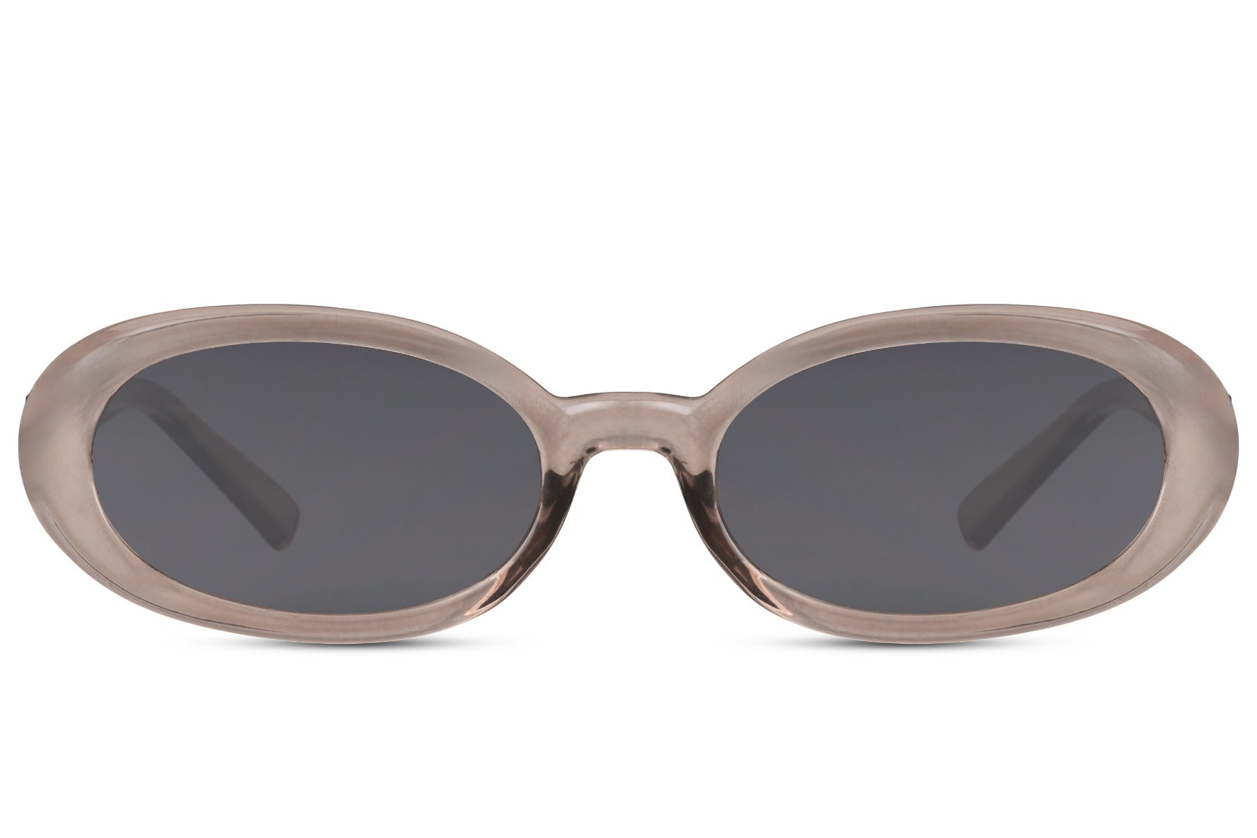 Sleek oval sunglasses for men and women with cream recycled frame and grey smoke lens – minimalist street style unisex shades for city wear and travel, Sunglass Station free UK and Europe shipping