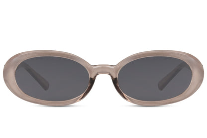 Sleek oval sunglasses for men and women with cream recycled frame and grey smoke lens – minimalist street style unisex shades for city wear and travel, Sunglass Station free UK and Europe shipping
