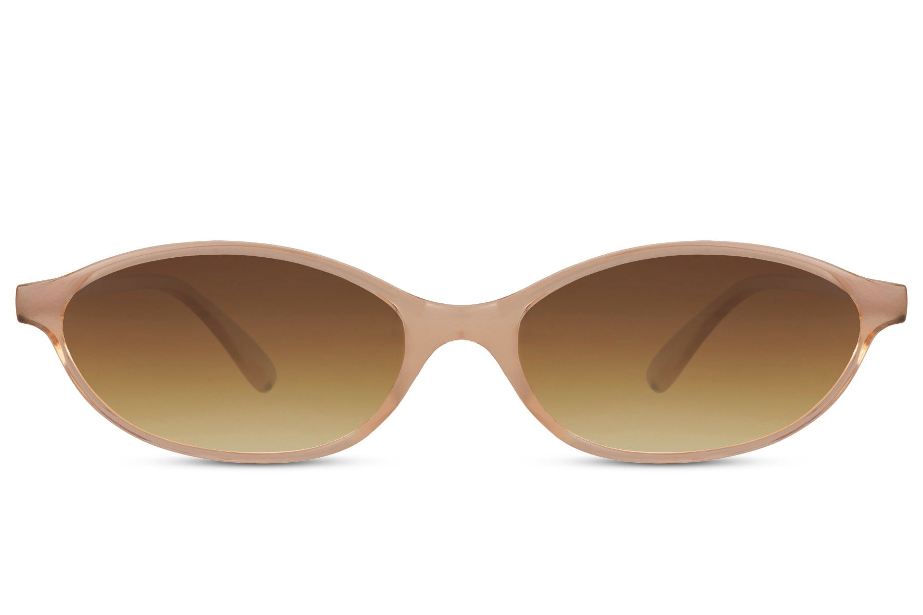 Sleek oval sunglasses for men and women with nude brown polycarbonate frame and warm brown gradient lens – unisex 70s-inspired retro round shades for boho street style and everyday wear, free delivery across UK and Europe from Sunglass Station
