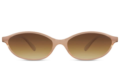 Sleek oval sunglasses for men and women with nude brown polycarbonate frame and warm brown gradient lens – unisex 70s-inspired retro round shades for boho street style and everyday wear, free delivery across UK and Europe from Sunglass Station