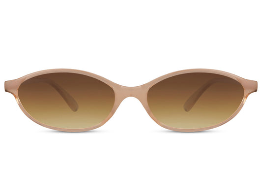 Sleek oval sunglasses for men and women with nude brown polycarbonate frame and warm brown gradient lens – unisex 70s-inspired retro round shades for boho street style and everyday wear, free delivery across UK and Europe from Sunglass Station