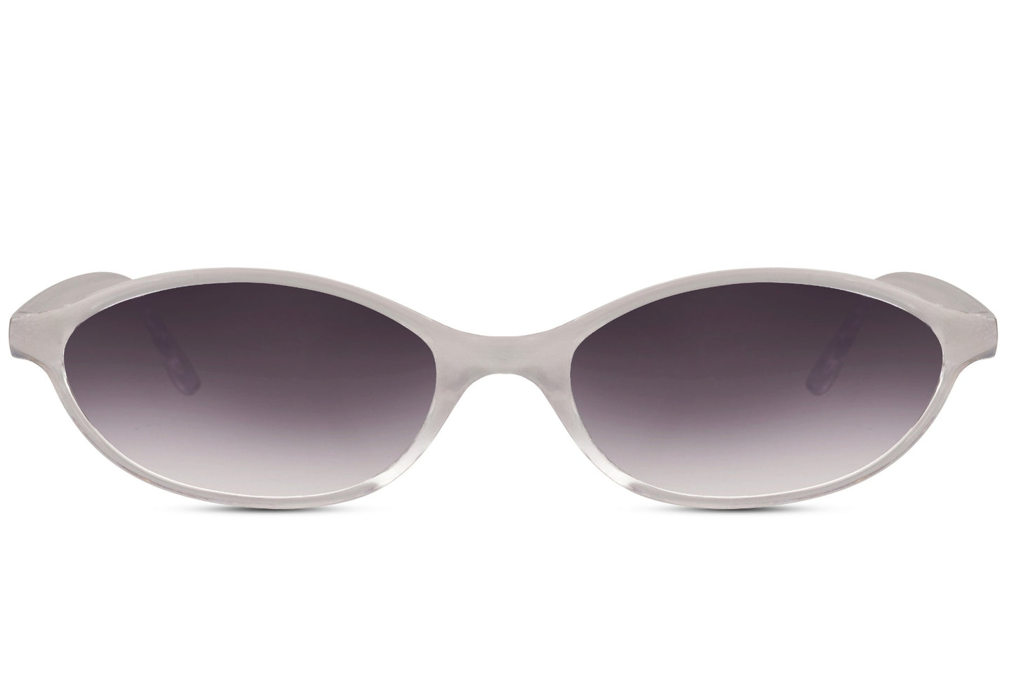 Sleek oval sunglasses for men and women with silver clear polycarbonate frame and lavender purple gradient lens – sharp retro round shades for city wear and going out, Sunglass Station free UK and Europe shipping