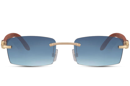 Sleek rimless rectangle sunglasses for men with elegant gold metal frame and blue gradient UV protection lens – stylish frameless rectangle shades for city wear and summer holidays, Sunglass Station free UK and Europe shipping
