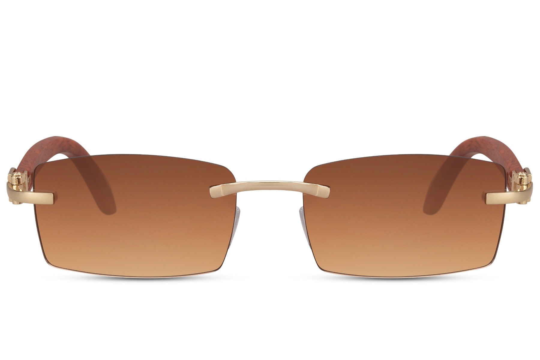 Sleek rimless rectangle sunglasses for men with elegant gold metal frame and cognac brown gradient UV protection lens – classic frameless rectangle shades for holidays and everyday styling, Sunglass Station free UK and Europe delivery