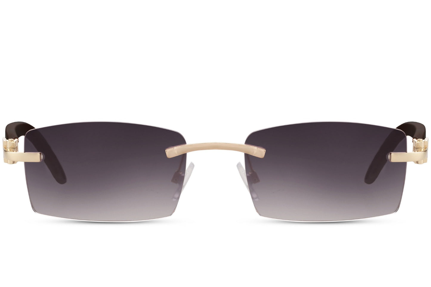 Sleek rimless rectangle sunglasses for men with gold metal frame and olive green gradient UV protection lens – vintage-inspired frameless rectangle shades for everyday wear and weekend travel, free delivery across UK and Europe from Sunglass Station