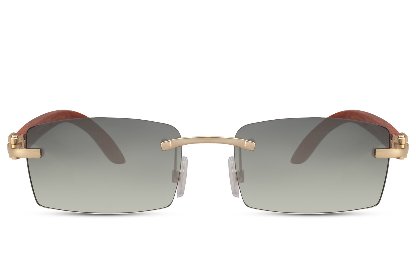 Sleek rimless rectangle sunglasses for men with gold metal frame and silver grey gradient UV protection lens – sleek lightweight frameless rectangle shades for smart casual wear and travel, free delivery across UK and Europe from Sunglass Station
