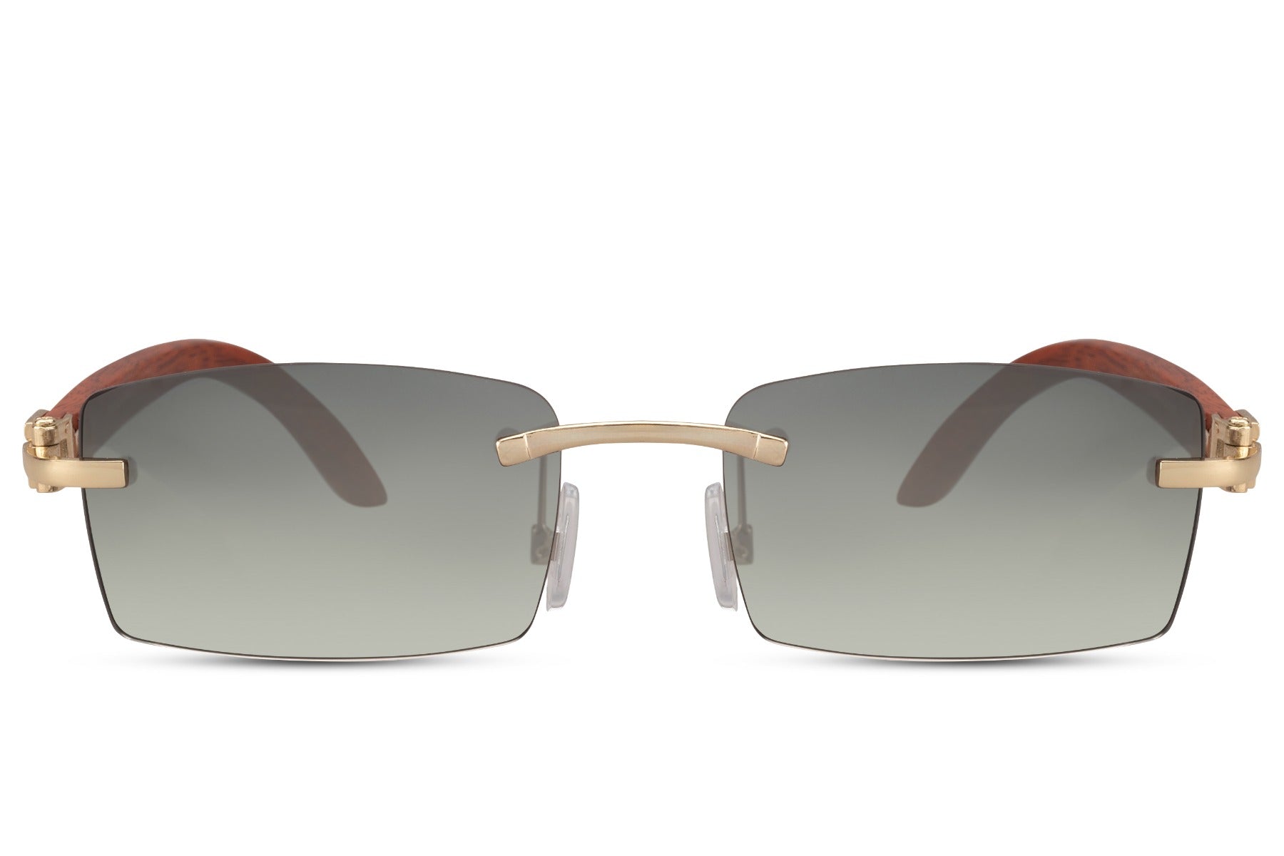 Sleek rimless rectangle sunglasses for men with gold metal frame and silver grey gradient UV protection lens – sleek lightweight frameless rectangle shades for smart casual wear and travel, free delivery across UK and Europe from Sunglass Station