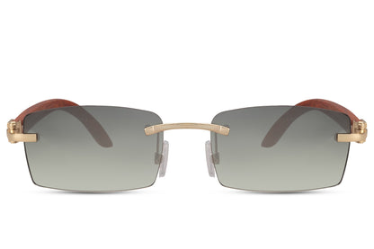 Sleek rimless rectangle sunglasses for men with gold metal frame and silver grey gradient UV protection lens – sleek lightweight frameless rectangle shades for smart casual wear and travel, free delivery across UK and Europe from Sunglass Station