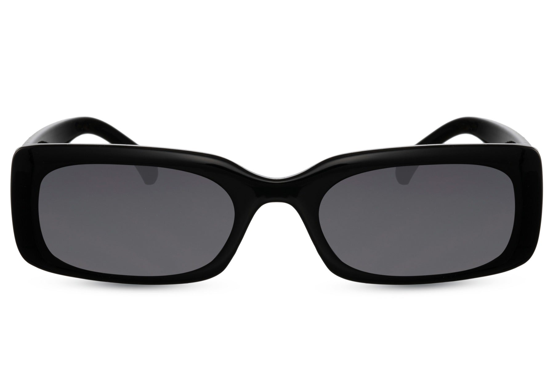 Sleek trendy rectangle sunglasses with black recycled polyester frame and dark smoke recycled UV protection lens – sharp minimalist eco-friendly retro rectangle shades for going out and everyday urban wear, free delivery across UK and Europe from Sunglass Station