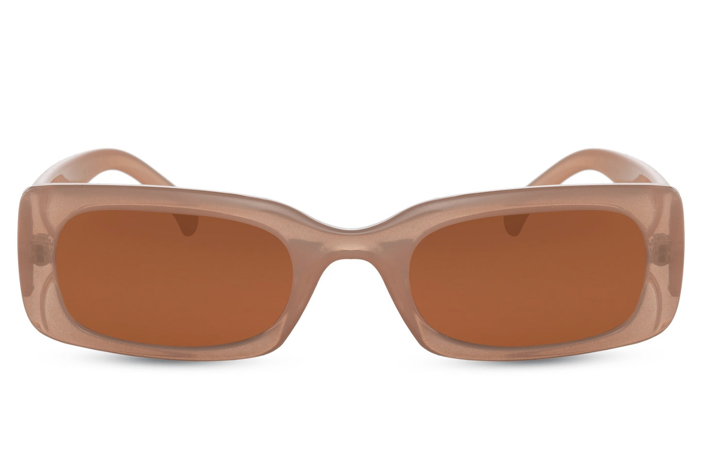 Sleek trendy rectangle sunglasses with nude recycled polyester frame and peach tinted recycled UV protection lens – chic barely-there retro rectangle shades for everyday styling and summer holidays, free delivery across UK and Europe from Sunglass Station