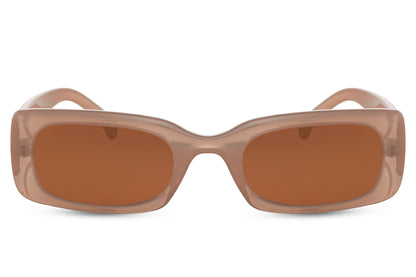 Sleek trendy rectangle sunglasses with nude recycled polyester frame and peach tinted recycled UV protection lens – chic barely-there retro rectangle shades for everyday styling and summer holidays, free delivery across UK and Europe from Sunglass Station