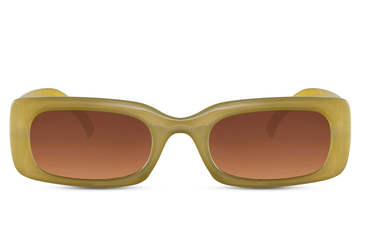 Sleek trendy rectangle sunglasses with olive green recycled polyester frame and olive tinted 100% recycled UV protection lens – tone-on-tone retro rectangle shades for festivals and everyday street style, Sunglass Station free UK and Europe shipping