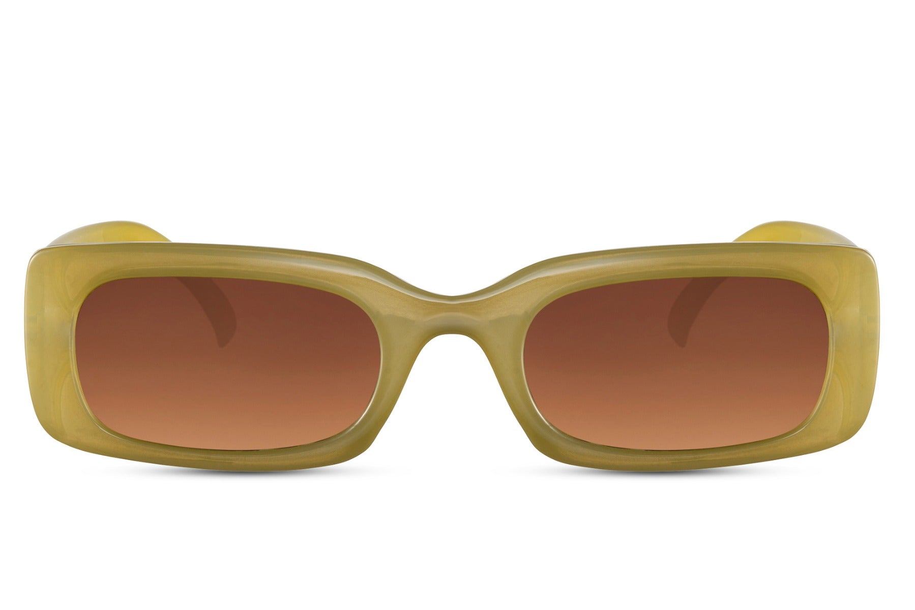 Sleek trendy rectangle sunglasses with olive green recycled polyester frame and olive tinted 100% recycled UV protection lens – tone-on-tone retro rectangle shades for festivals and everyday street style, Sunglass Station free UK and Europe shipping