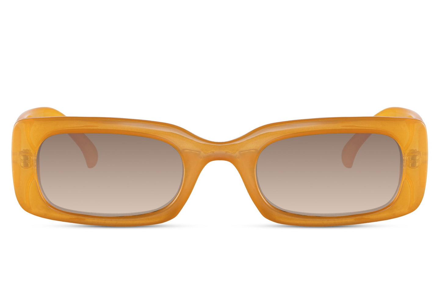 Sleek trendy rectangle sunglasses with orange recycled polyester frame and amber brown 100% recycled UV protection lens – bold statement retro Y2K rectangle shades for festivals and going out, Sunglass Station free UK and Europe delivery