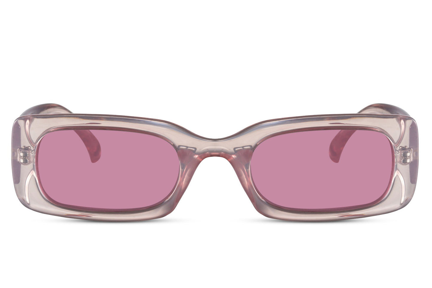 Sleek trendy rectangle sunglasses with pink recycled polyester frame and pink tinted recycled UV protection lens – sustainable barely-there Y2K retro shades for summer festivals and going out, free delivery across UK and Europe from Sunglass Station