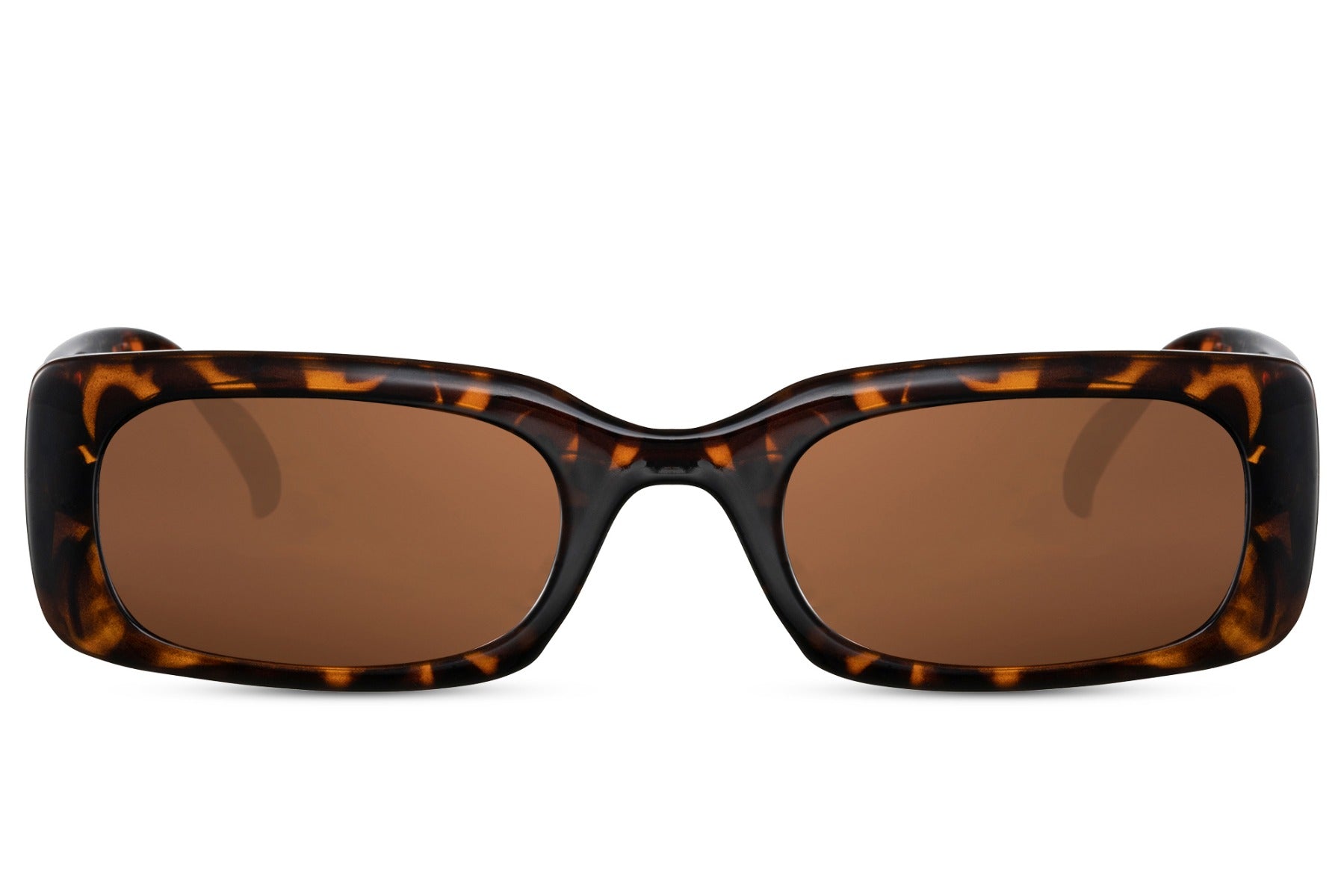Sleek trendy rectangle sunglasses with tortoiseshell recycled polyester frame and warm brown recycled UV protection lens – classic eco-friendly vintage retro rectangle shades for city wear and holidays, Sunglass Station free UK and Europe shipping