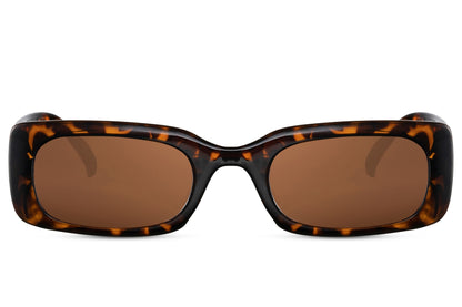 Sleek trendy rectangle sunglasses with tortoiseshell recycled polyester frame and warm brown recycled UV protection lens – classic eco-friendly vintage retro rectangle shades for city wear and holidays, Sunglass Station free UK and Europe shipping