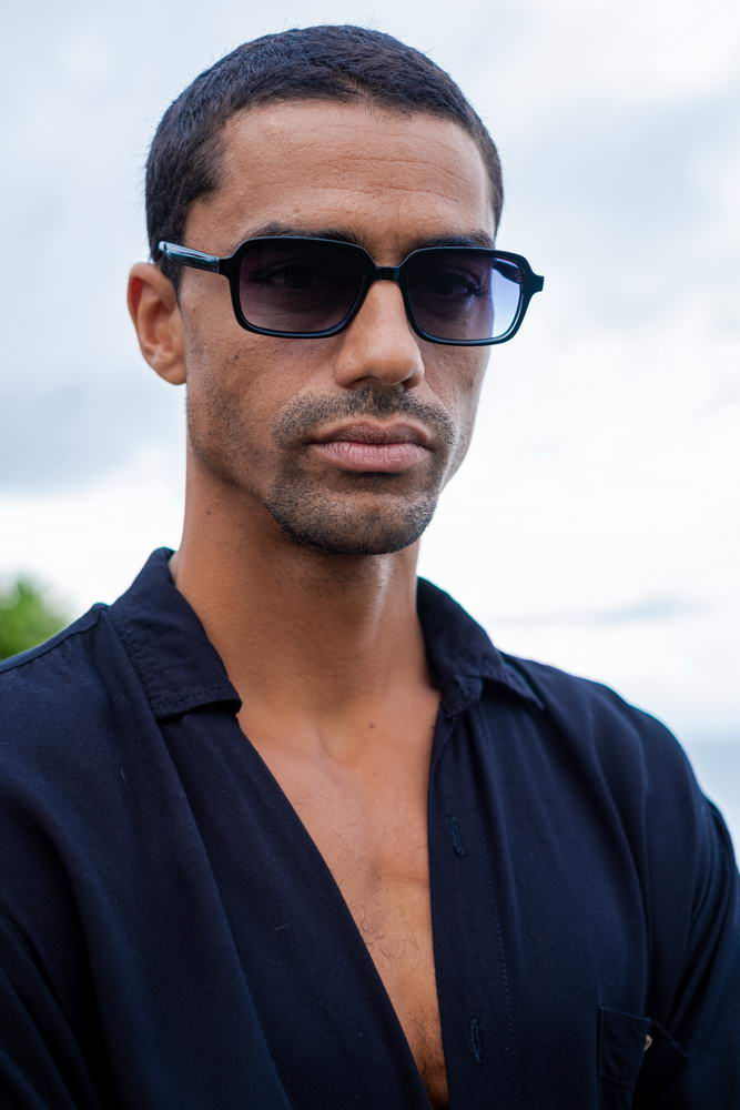 slim blue frame sunglasses for men