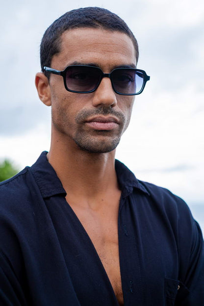 slim blue frame sunglasses for men