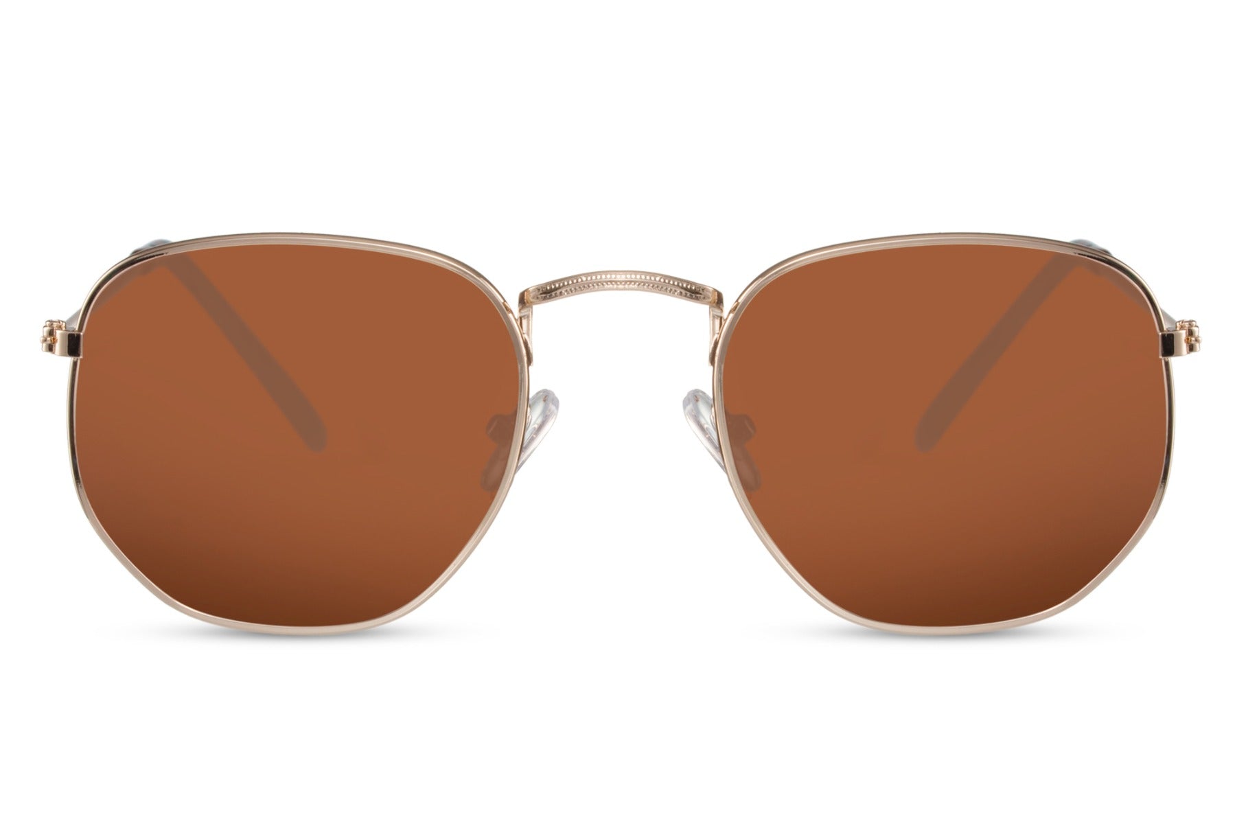 Spain geometric round sunglasses gunmetal frame warm brown tinted lens UV400 UVA UVB protection lightweight polycarbonate men women fashion-forward stylish getaway free UK Europe delivery Sunglass Station