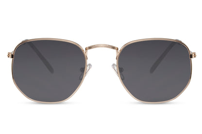 Spain geometric round sunglasses gunmetal dark frame smokey dark tinted lens 100% UV400 UVA UVB protection men women sophisticated everyday wear free UK Europe shipping Sunglass Station