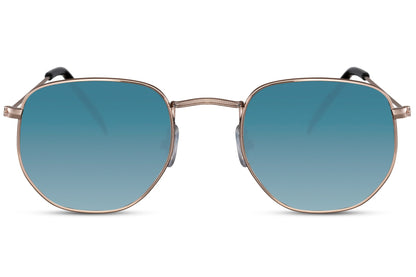 Spain geometric round sunglasses silver frame blue teal tinted lens 100% UV400 UVA UVB protection men women bold summer beach festival eyewear free UK Europe delivery Sunglass Station