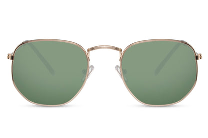 Spain geometric round sunglasses silver frame green tinted lens 100% UV400 UVA UVB protection men women retro chic summer holiday outdoor eyewear free UK Europe shipping Sunglass Station