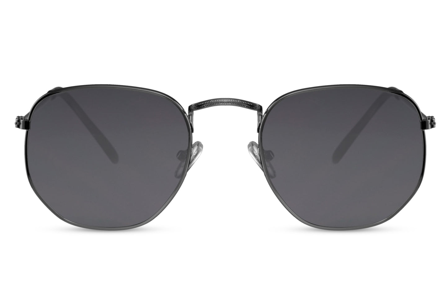 Spain geometric round sunglasses silver gunmetal frame smokey black tinted lens 100% UV400 UVA UVB protection men women fashion-forward all-day wear free UK Europe delivery Sunglass Station