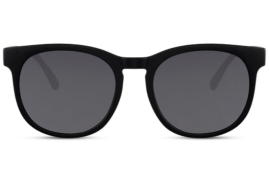 Spain oversized round sunglasses black 100% recycled polyester frame smoke lens UV400 protection men women sustainable bold glamorous Spanish summer city beach festival free UK Europe delivery Sunglass Station