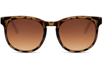 Spain oversized round sunglasses brown animal print recycled polyester frame warm amber lens UV400 protection women men bold retro boho sustainable summer festival city beach holiday free UK Europe shipping Sunglass Station