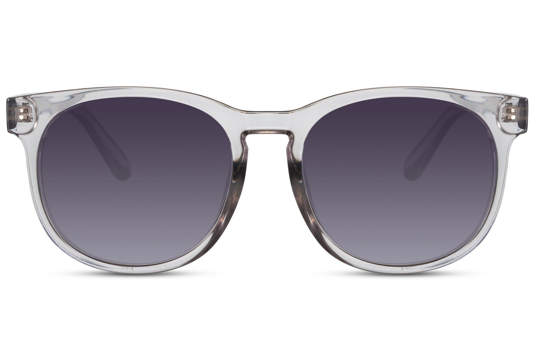 Spain oversized round sunglasses white clear recycled polyester frame grey lavender tinted lens UV400 protection women bold minimalist retro summer city beach festival free UK Europe shipping Sunglass Station