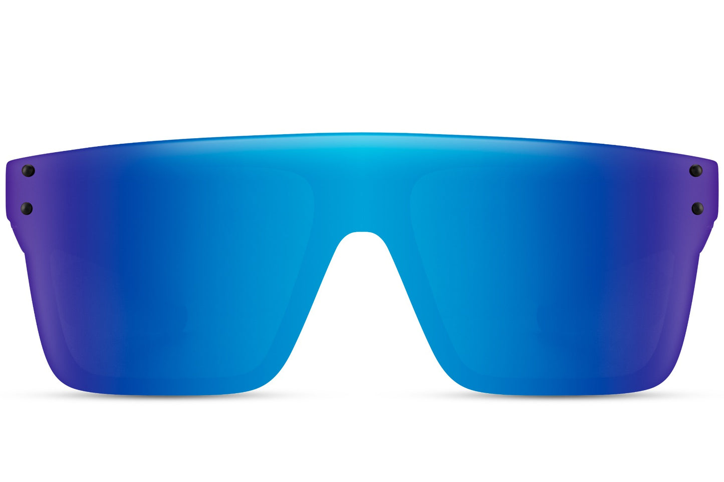 A pair of sports sunglasses with a full frame design, featuring blue mirrored lenses 