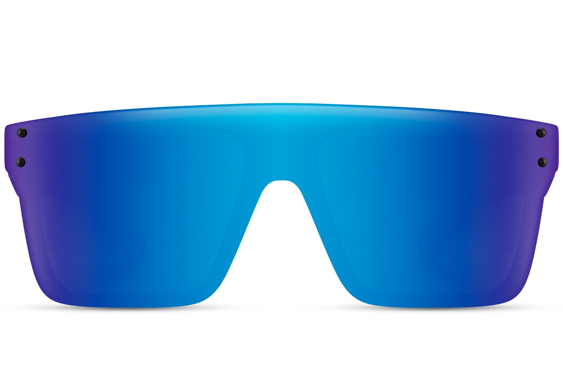 A pair of sports sunglasses with a full frame design, featuring blue mirrored lenses 