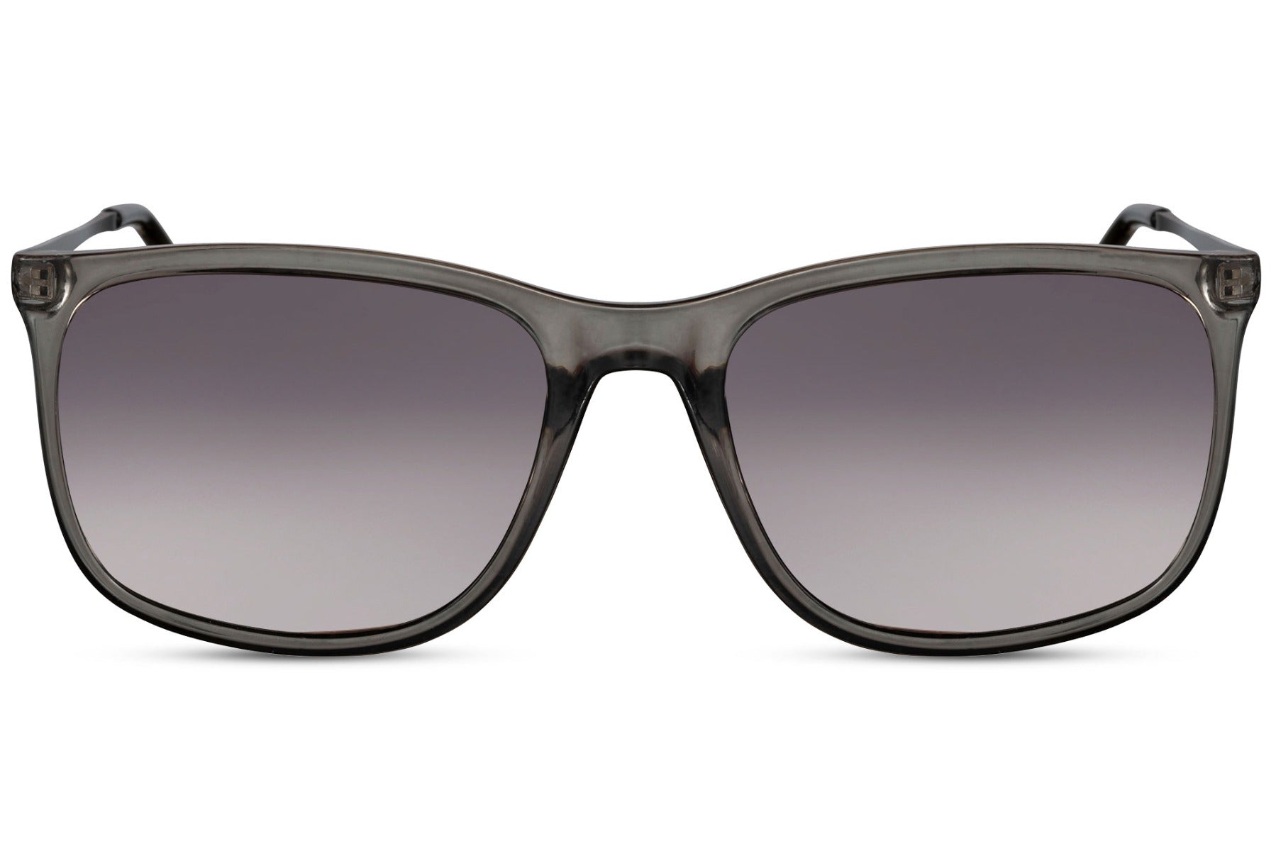 A pair of square-framed Wayfarer sunglasses with black and grey colors, designed for UV protection.