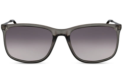 A pair of square-framed Wayfarer sunglasses with black and grey colors, designed for UV protection.