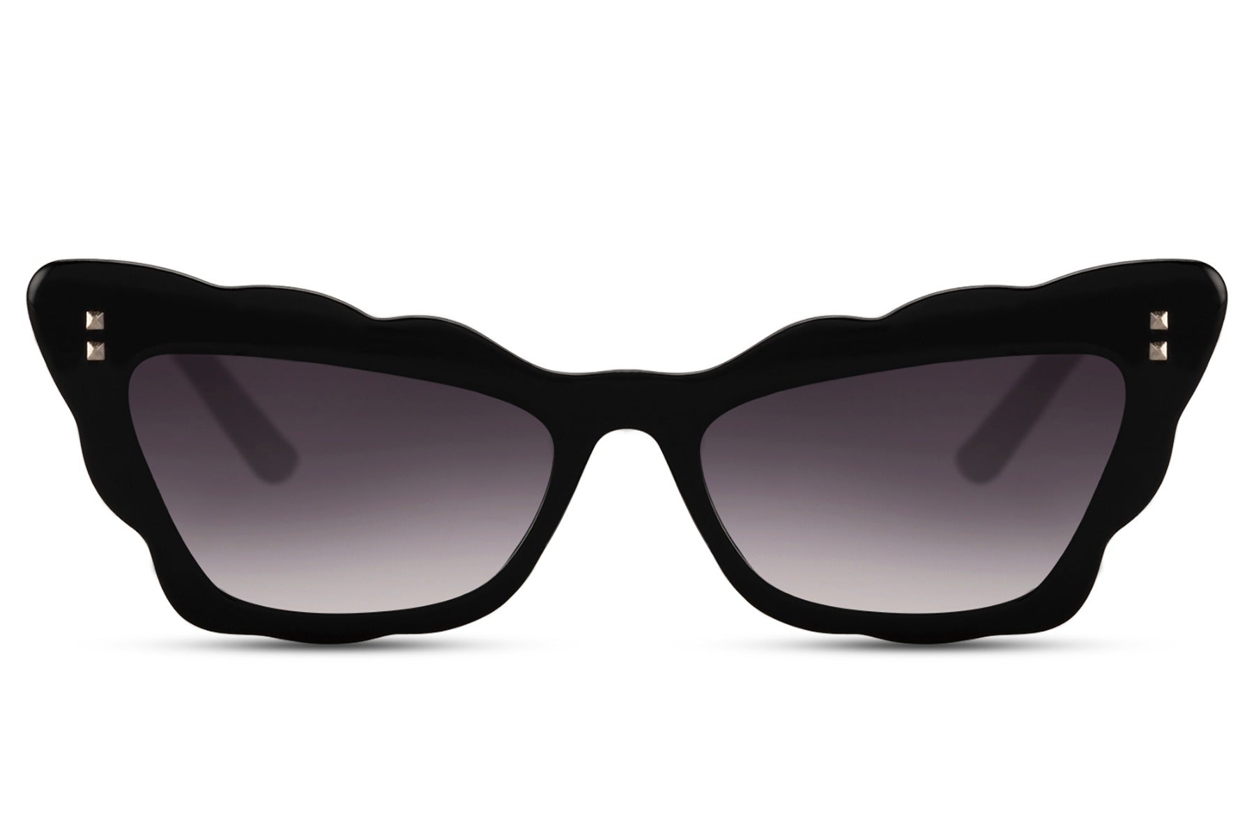 Black statement cat-eye party sunglasses with gold frame — sharp, after-dark elegance that moves from a Parisian dinner terrace to a club without missing a beat | Sunglass Station