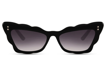 Black statement cat-eye party sunglasses with gold frame — sharp, after-dark elegance that moves from a Parisian dinner terrace to a club without missing a beat | Sunglass Station