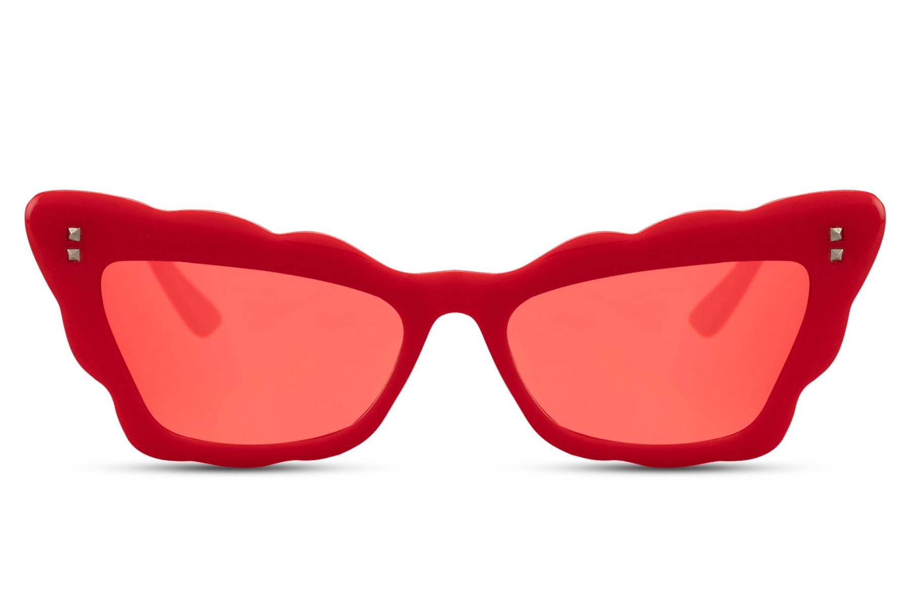 All-red statement cat-eye party sunglasses with translucent lens — unapologetically bold, the kind of eyewear that owns every room before you say a word