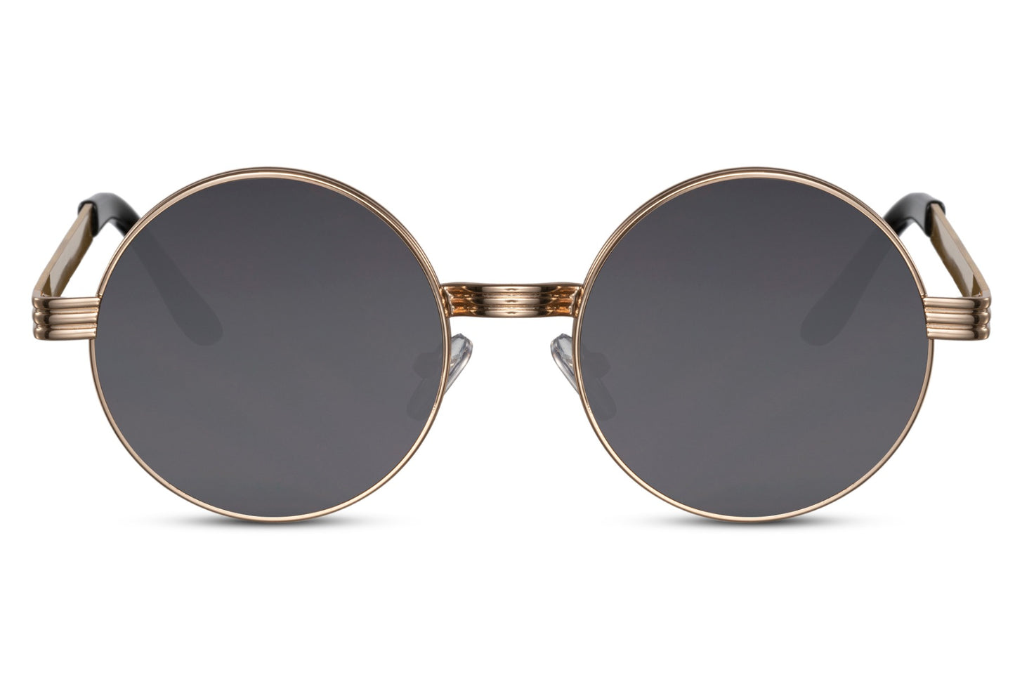 Statement classic round sunglasses glossy black polycarbonate frame dark lens lightweight 100% UV400 protection men women comfortable all-day bold iconic travel-ready summer city free UK Europe shipping Sunglass Station