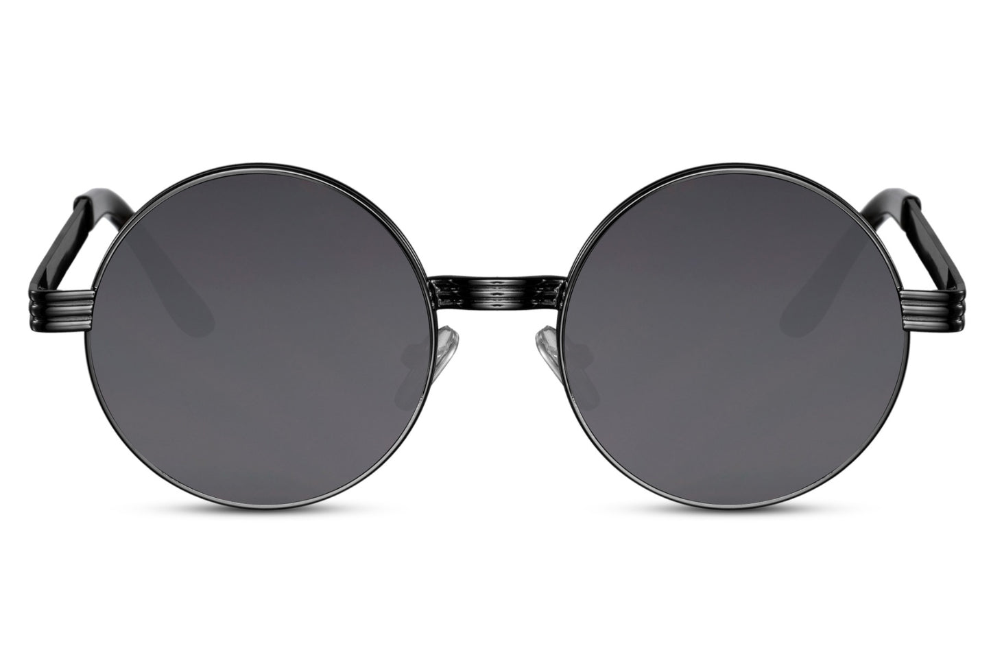 Statement classic round sunglasses glossy black polycarbonate frame rich black lens 100% UV400 protection men women bold iconic timeless everyday city summer beach driving free UK Europe delivery Sunglass Station