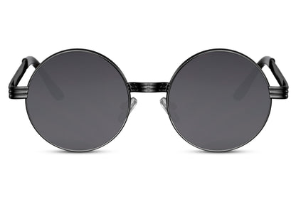 Statement classic round sunglasses glossy black polycarbonate frame rich black lens 100% UV400 protection men women bold iconic timeless everyday city summer beach driving free UK Europe delivery Sunglass Station