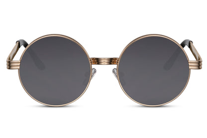 Statement classic round sunglasses silver metal accent polycarbonate frame dark lens 100% UV400 protection men women bold elegant retro timeless summer city beach holiday free UK Europe delivery Sunglass Station