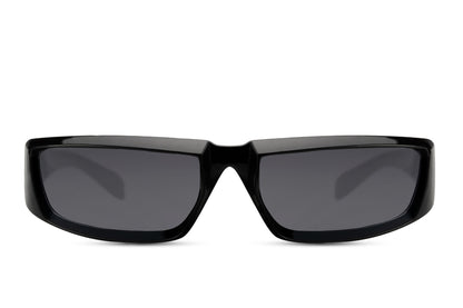 black Station Onyx party sunglasses — ultra-slim 4cm height rectangle visor in polycarbonate, the most directional frame in the Sunglass Station collection for men and women who dress deliberately, UV400