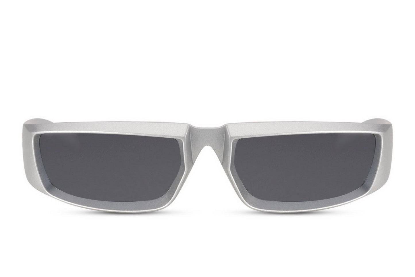 silver Station Onyx party sunglasses — slim chrome rectangle visor with mirror lens showing full 15cm frame width, directional minimal eyewear for festival season and city breaks | Sunglass Station