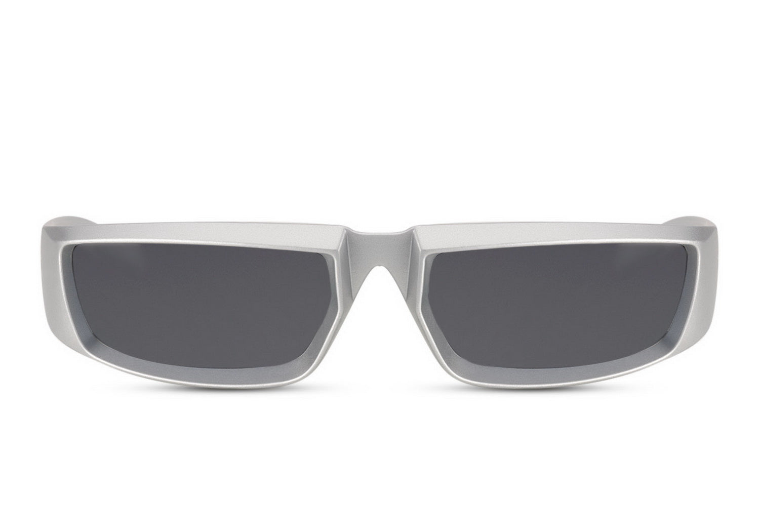 silver Station Onyx party sunglasses — slim chrome rectangle visor with mirror lens showing full 15cm frame width, directional minimal eyewear for festival season and city breaks | Sunglass Station