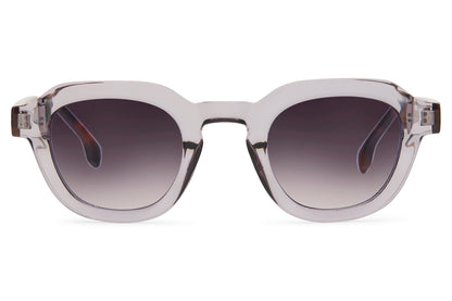 Unisex eco square sunglasses with transparent grey frame and gradient lenses made from recycled materials