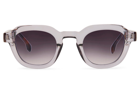 Unisex eco square sunglasses with transparent grey frame and gradient lenses made from recycled materials